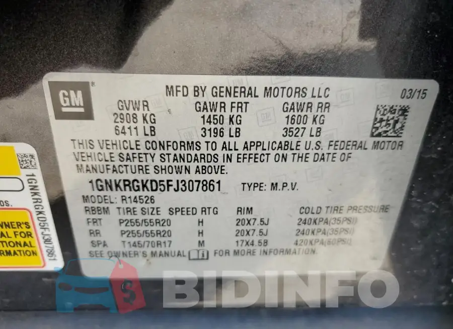 1GNKRGKD5FJ307861 Photo# 14