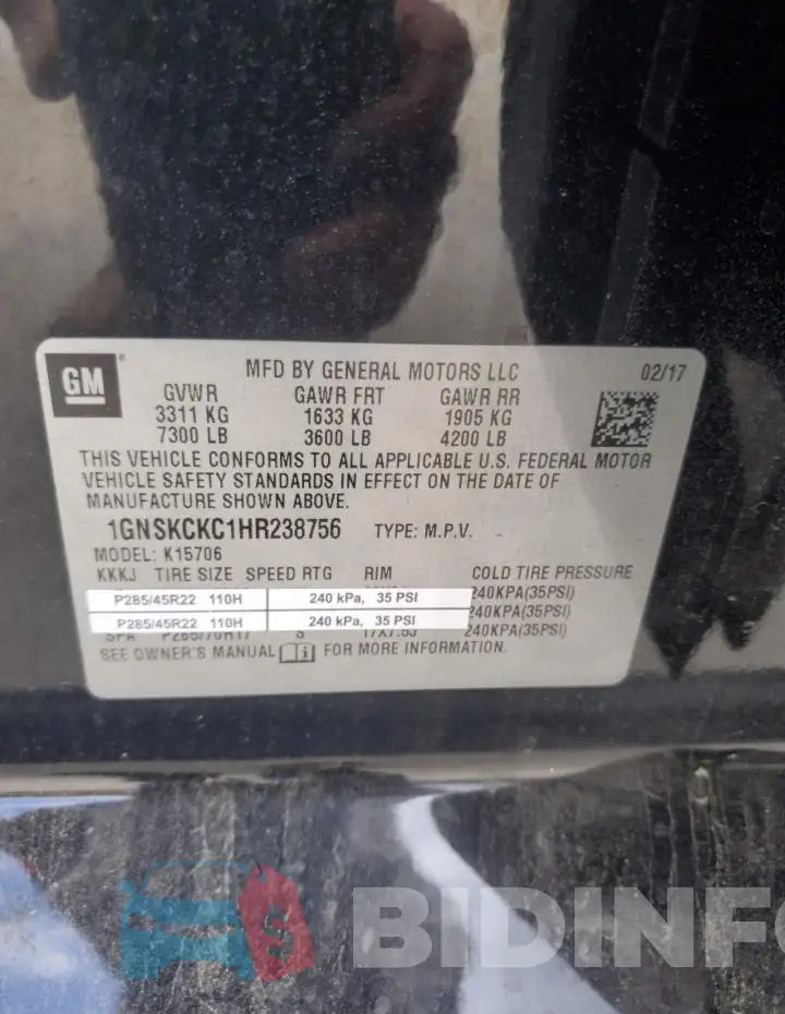 1GNSKCKC1HR238756 Photo# 12