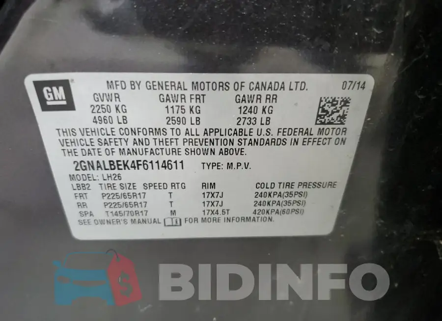 2GNALBEK4F6114611 Photo# 13