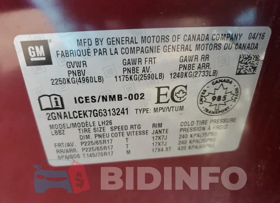2GNALCEK7G6313241 Photo# 14
