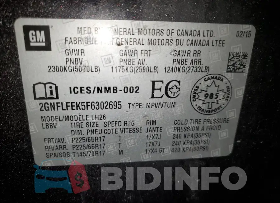 2GNFLFEK5F6302695 Photo# 14