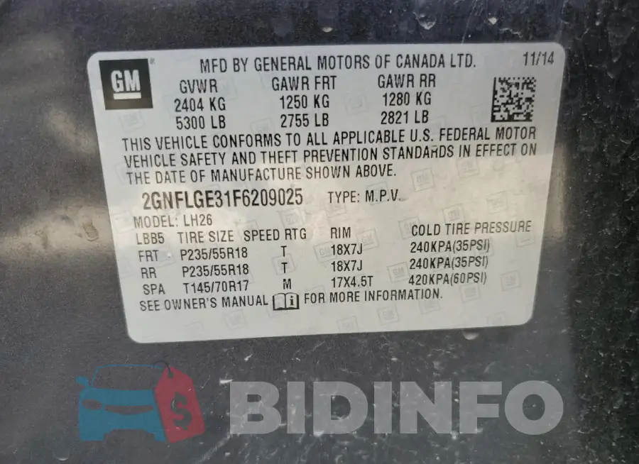 2GNFLGE31F6209025 Photo# 13