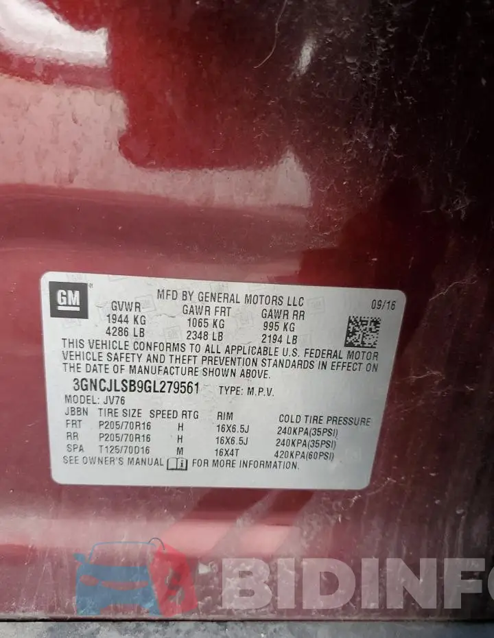 3GNCJLSB9GL279561 Photo# 12