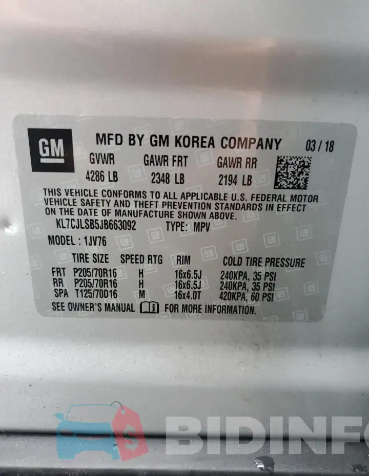 KL7CJLSB5JB663092 Photo# 12