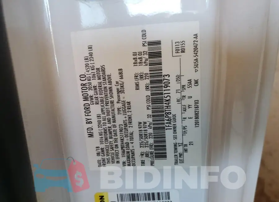 1FA6P8TH4K5119073 Photo# 13