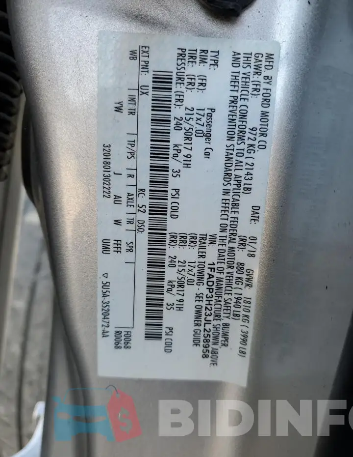 1FADP3H23JL258958 Photo# 12