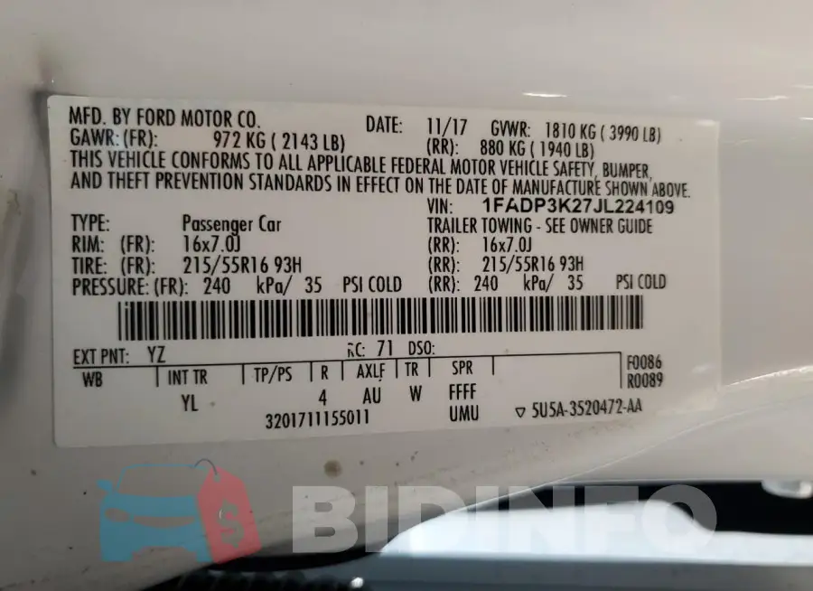 1FADP3K27JL224109 Photo# 13