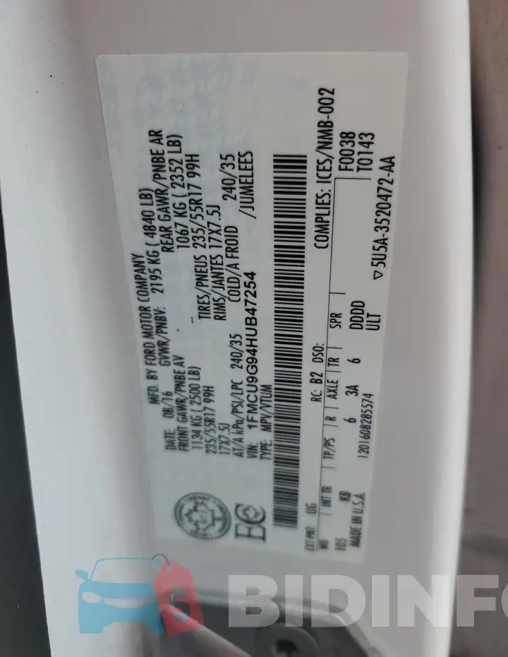 1FMCU9G94HUB47254 Photo# 14