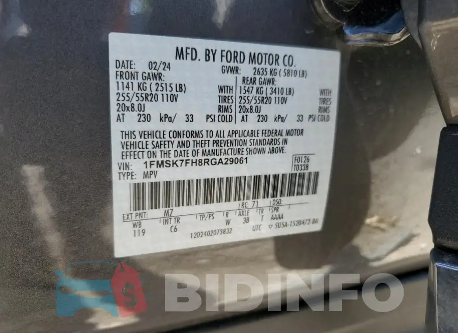 1FMSK7FH8RGA29061 Photo# 13