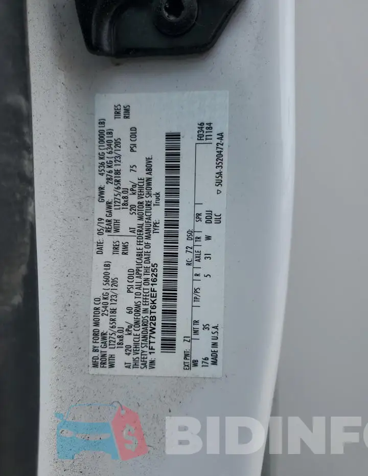 1FT7W2BT6KEF16255 Photo# 12