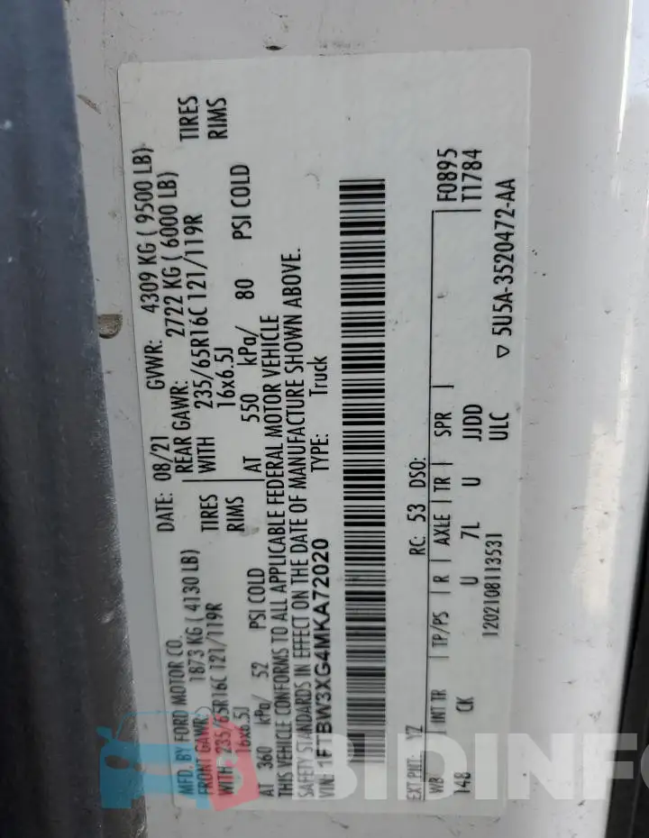 1FTBW3XG4MKA72020 Photo# 12
