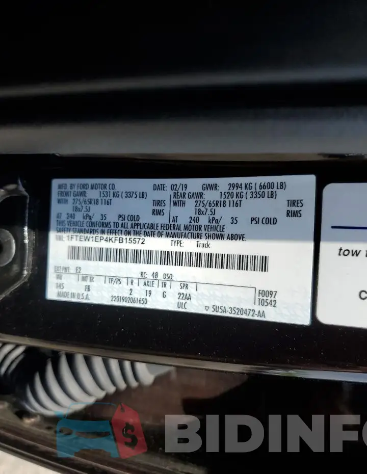 1FTEW1EP4KFB15572 Photo# 12