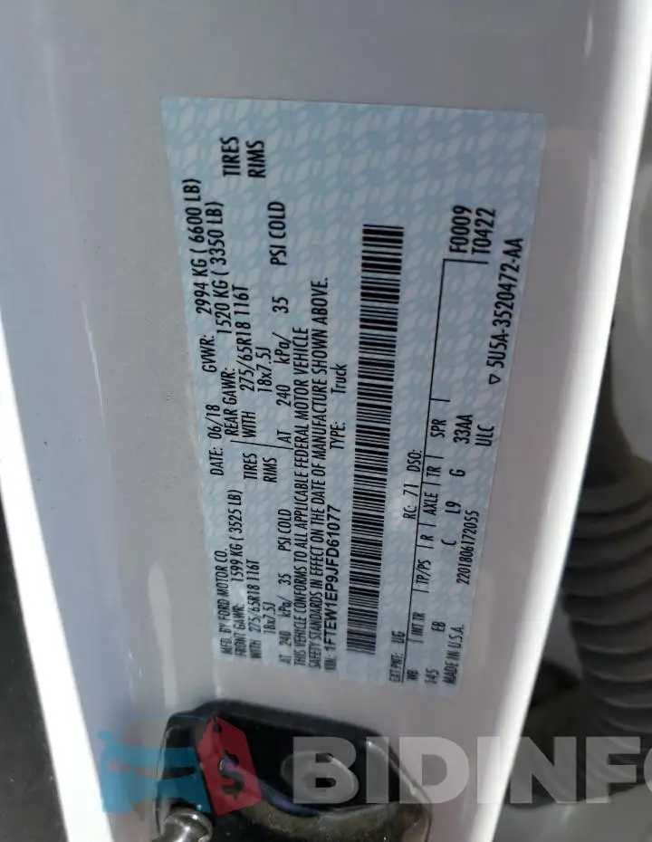1FTEW1EP9JFD61077 Photo# 12