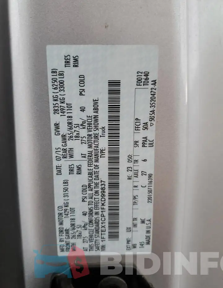 1FTEX1CP1FKD99837 Photo# 12