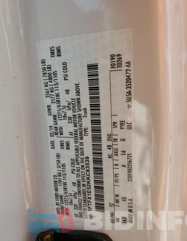 1FTFX1E52KKC83539 Photo# 12