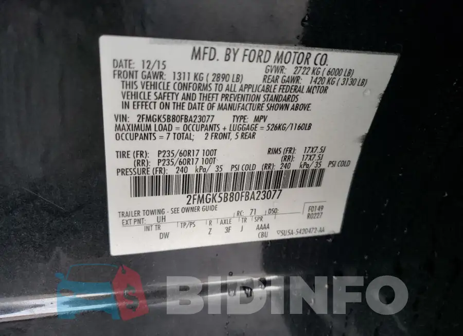 2FMGK5B80FBA23077 Photo# 12