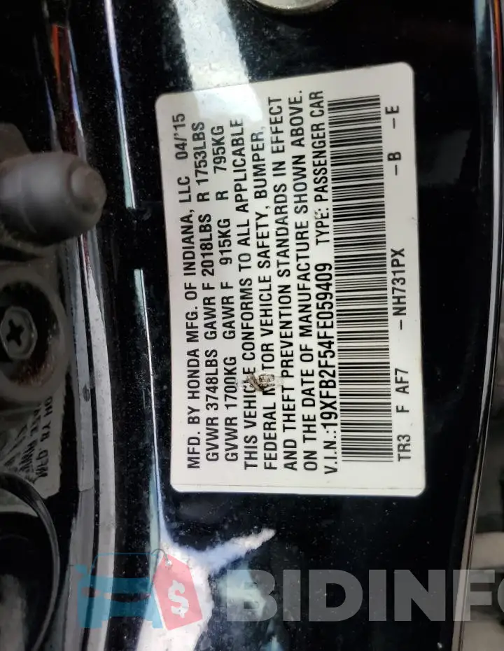19XFB2F54FE059409 Photo# 12