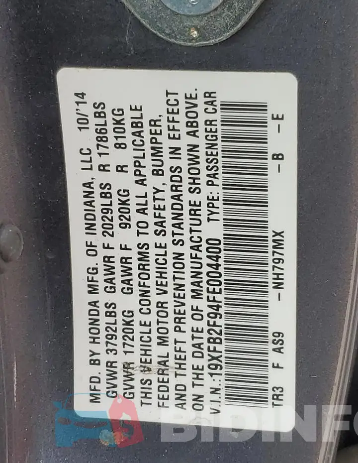 19XFB2F94FE004400 Photo# 12