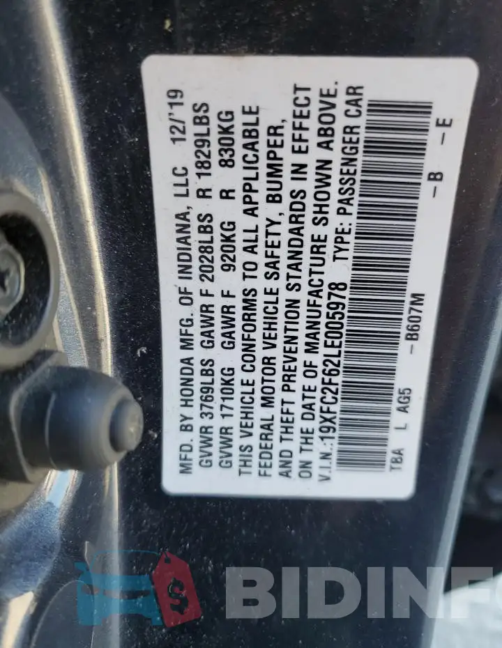 19XFC2F62LE005978 Photo# 12
