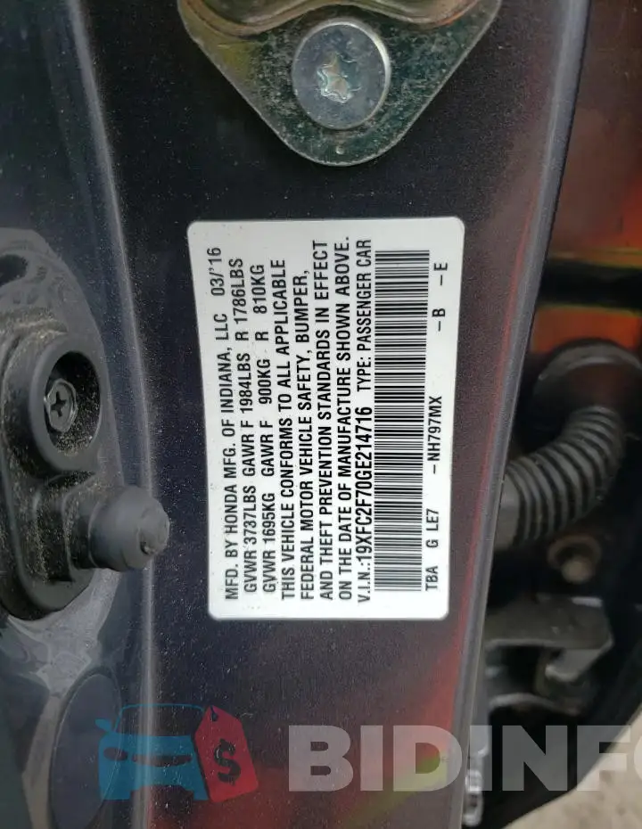 19XFC2F70GE214716 Photo# 12