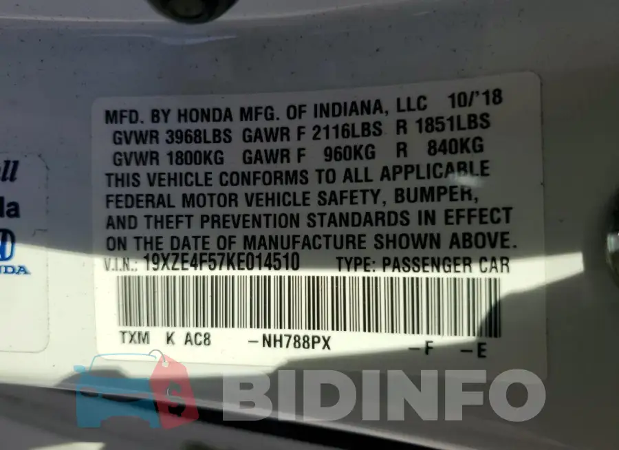 19XZE4F57KE014510 Photo# 12