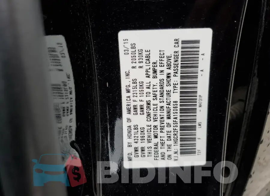 1HGCR2F55FA150658 Photo# 12