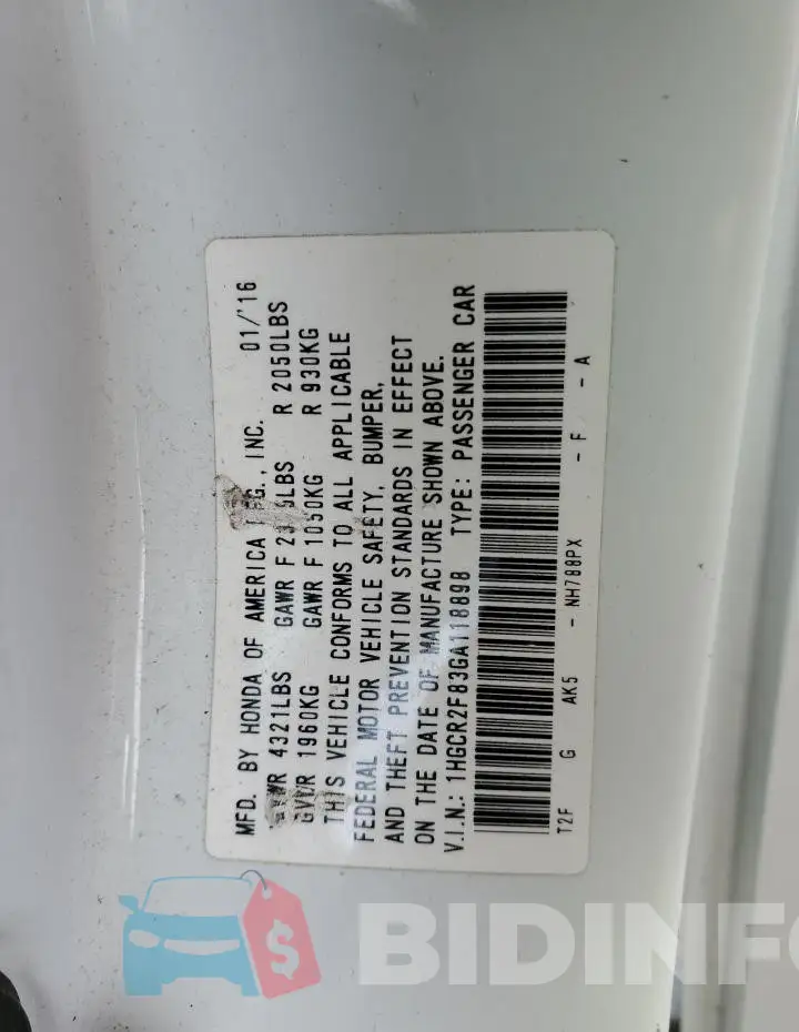 1HGCR2F83GA118898 Photo# 13
