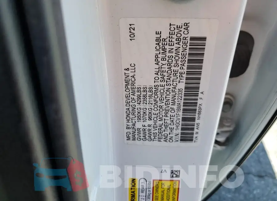 1HGCV1F16MA122335 Photo# 12