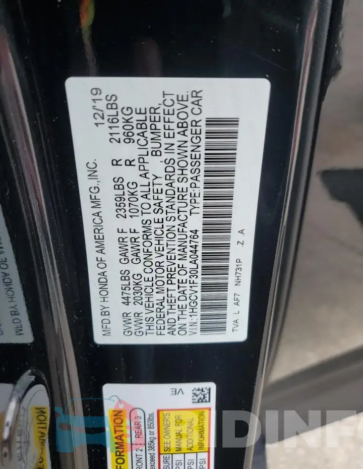 1HGCV1F30LA044764 Photo# 12