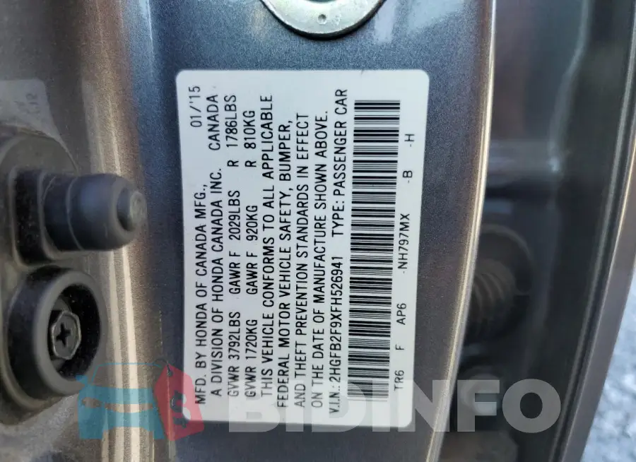 2HGFB2F9XFH526941 Photo# 12