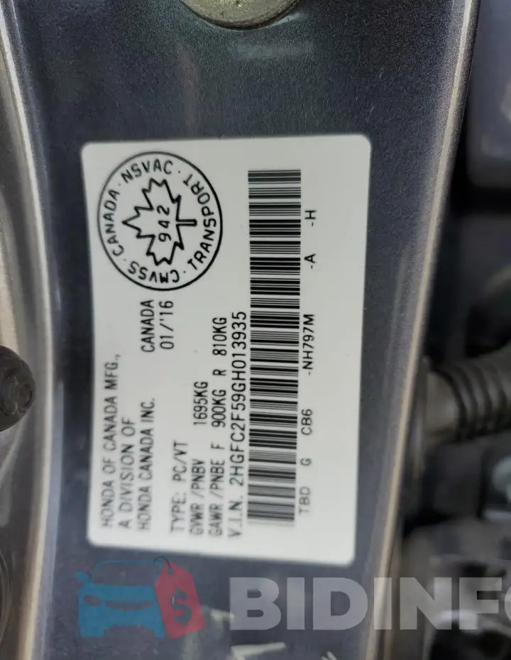 2HGFC2F59GH013935 Photo# 12