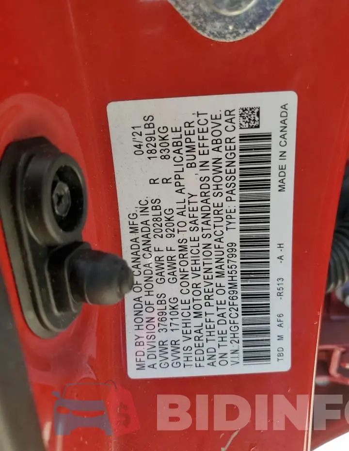 2HGFC2F69MH557999 Photo# 12