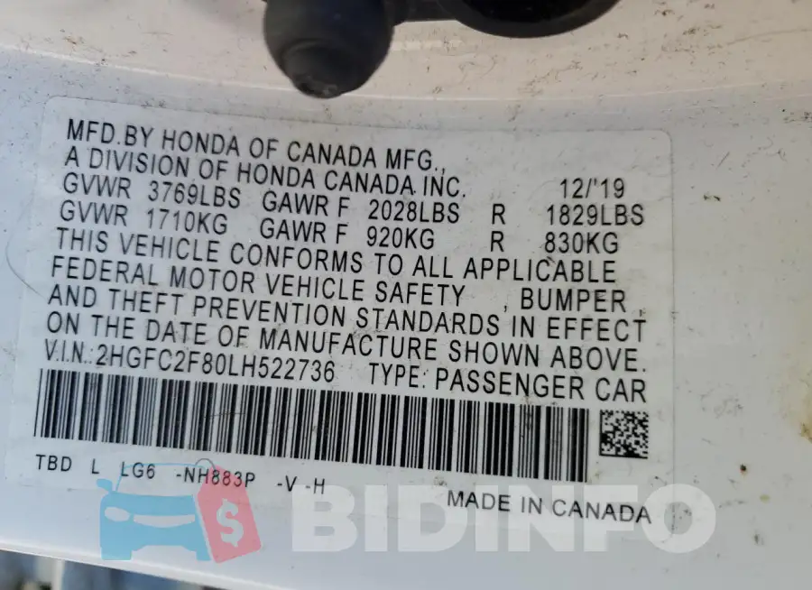 2HGFC2F80LH522736 Photo# 12