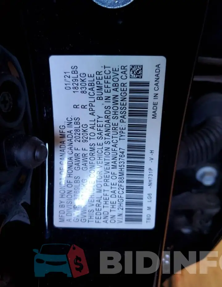 2HGFC2F88MH537647 Photo# 12