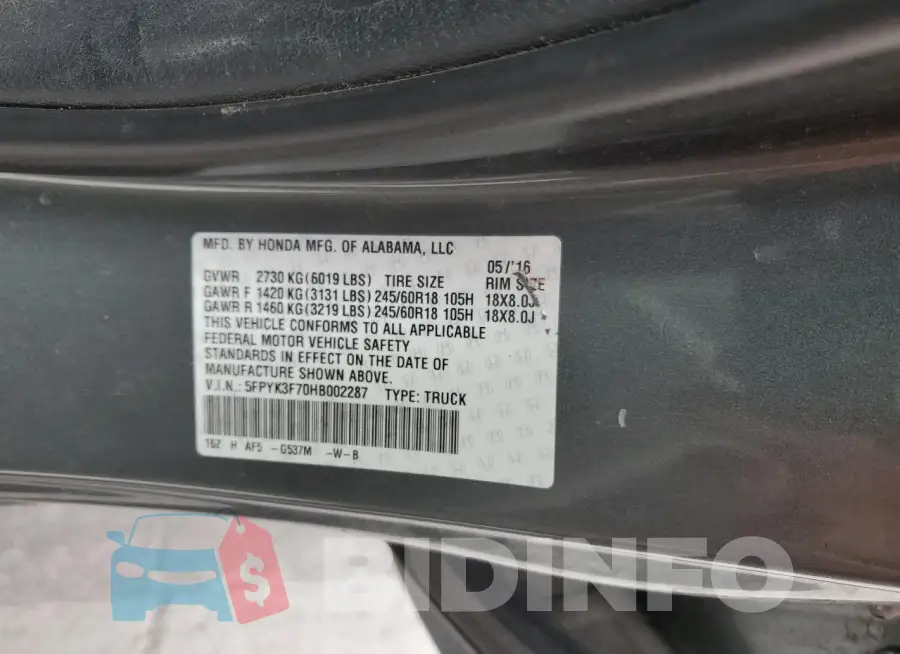 5FPYK3F70HB002287 Photo# 12