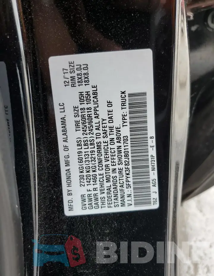 5FPYK3F82JB011703 Photo# 12