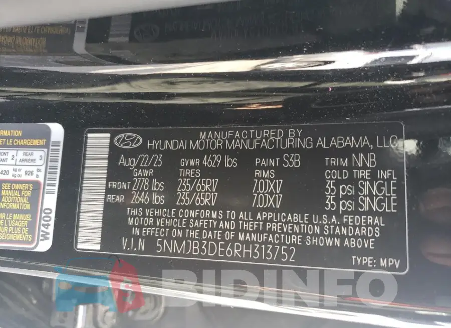 5NMJB3DE6RH313752 Photo# 13