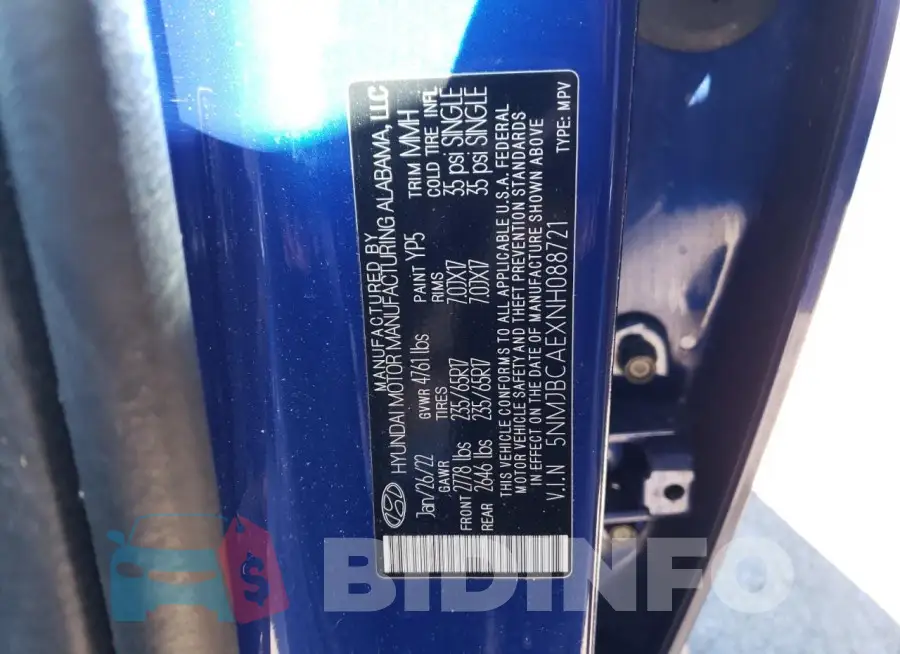 5NMJBCAEXNH088721 Photo# 12
