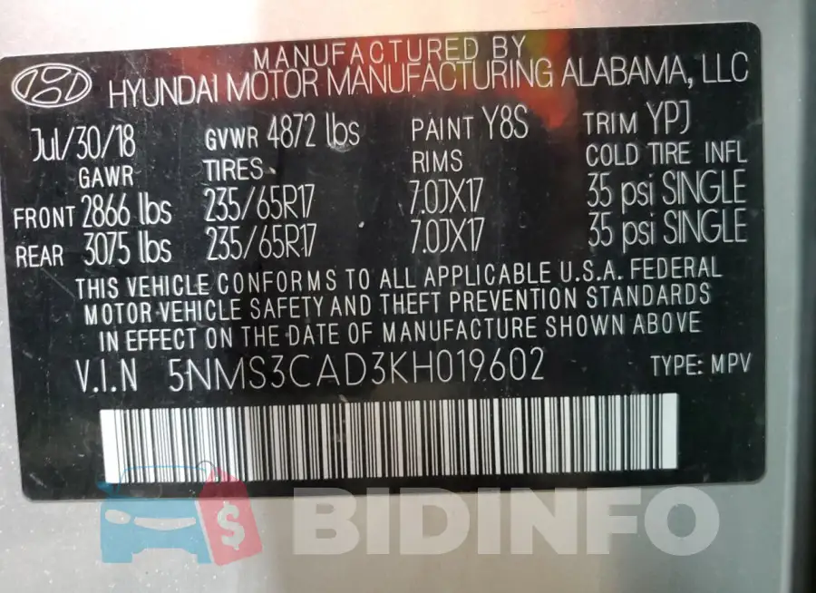 5NMS3CAD3KH019602 Photo# 14