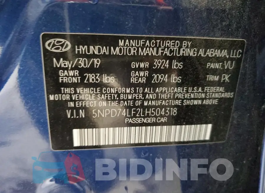 5NPD74LF2LH504318 Photo# 12