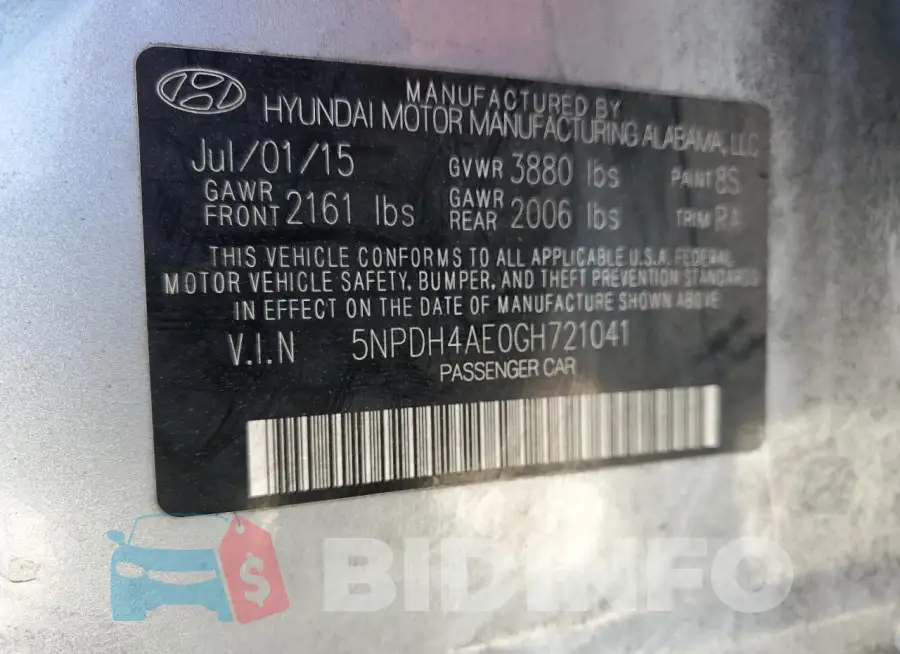 5NPDH4AE0GH721041 Photo# 13