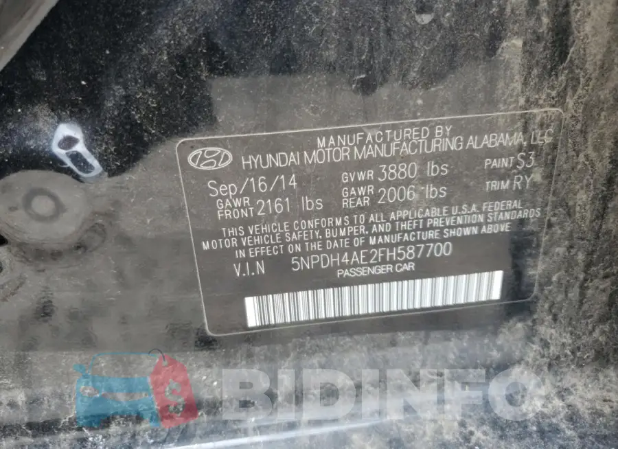 5NPDH4AE2FH587700 Photo# 12