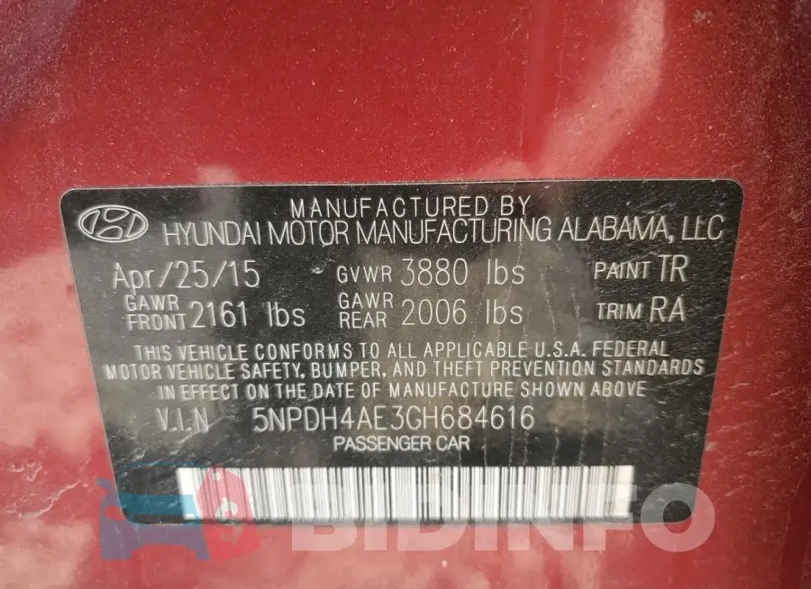 5NPDH4AE3GH684616 Photo# 12