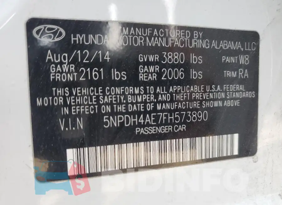 5NPDH4AE7FH573890 Photo# 13