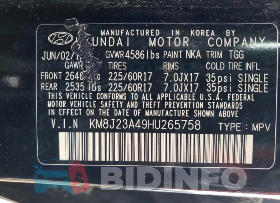 KM8J23A49HU265758 Photo# 13
