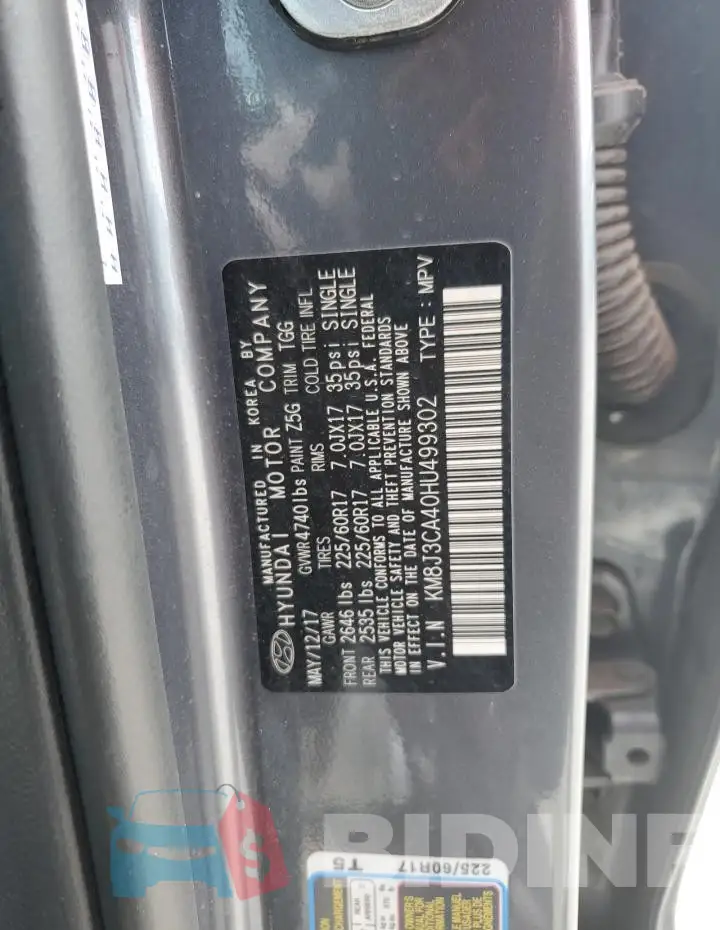 KM8J3CA40HU499302 Photo# 14