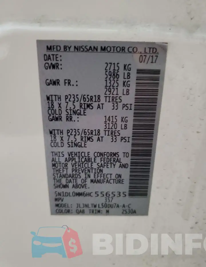 5N1DL0MM6HC556535 Photo# 14