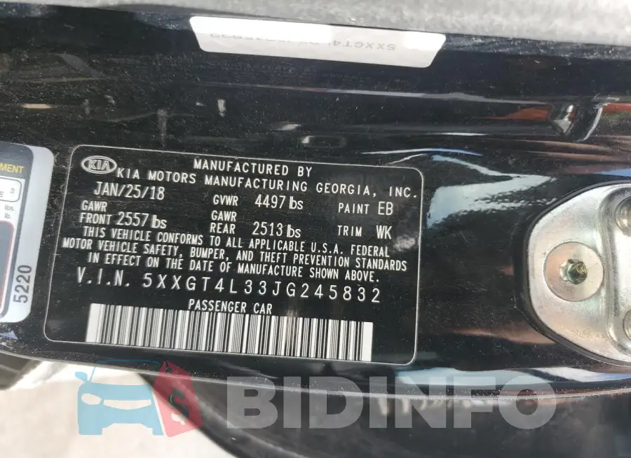 5XXGT4L33JG245832 Photo# 13