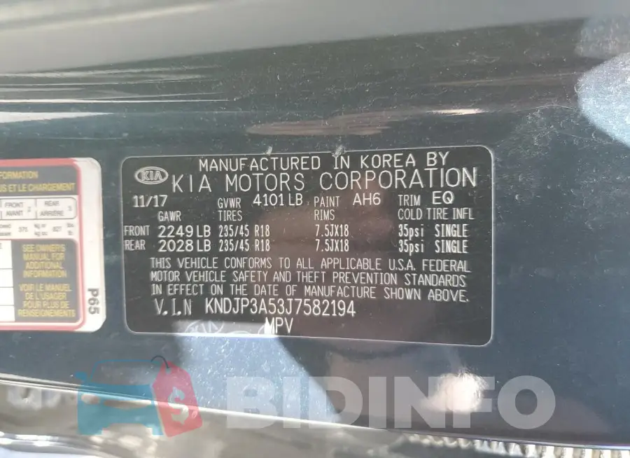 KNDJP3A53J7582194 Photo# 14
