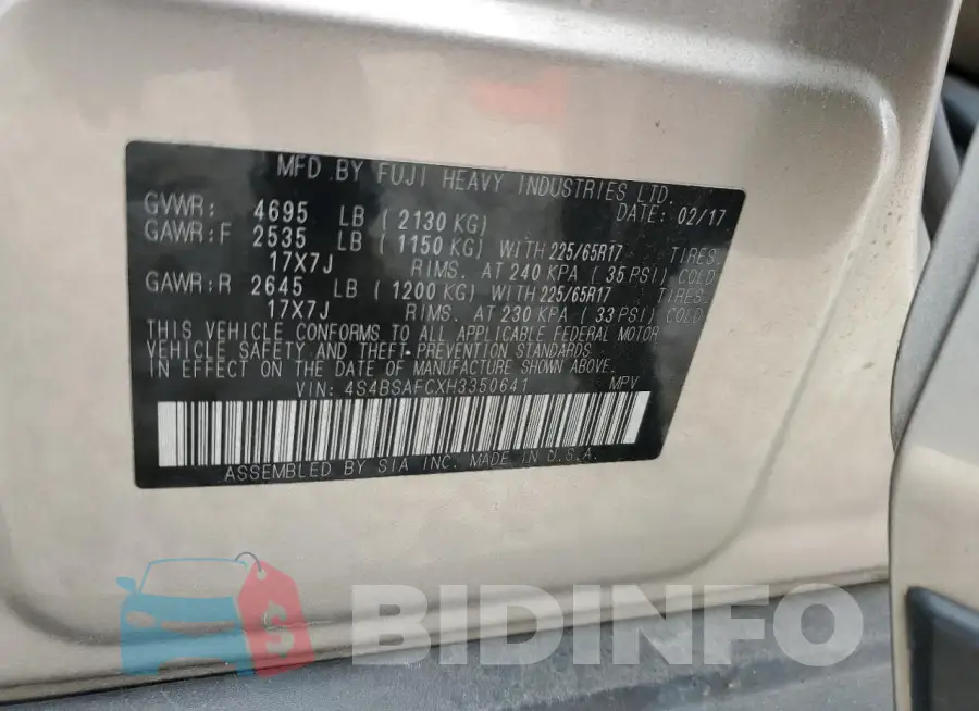 4S4BSAFCXH3350641 Photo# 13